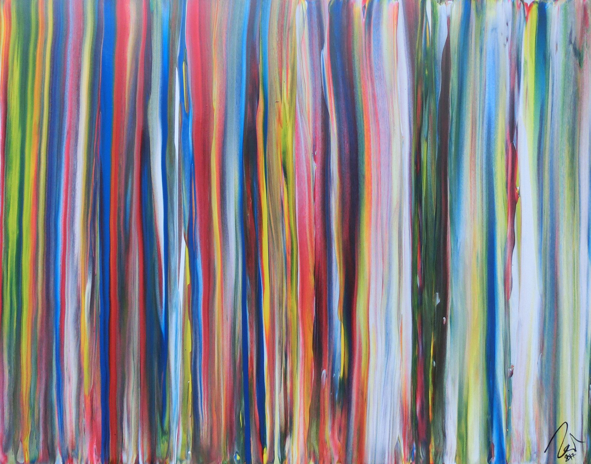 Abstraktes Acrylbild sehr bunt viele Streifen sehr modere Farben zeitgenössisch groß