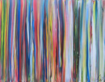 Abstraktes Acrylbild sehr bunt viele Streifen sehr modere Farben zeitgenössisch groß