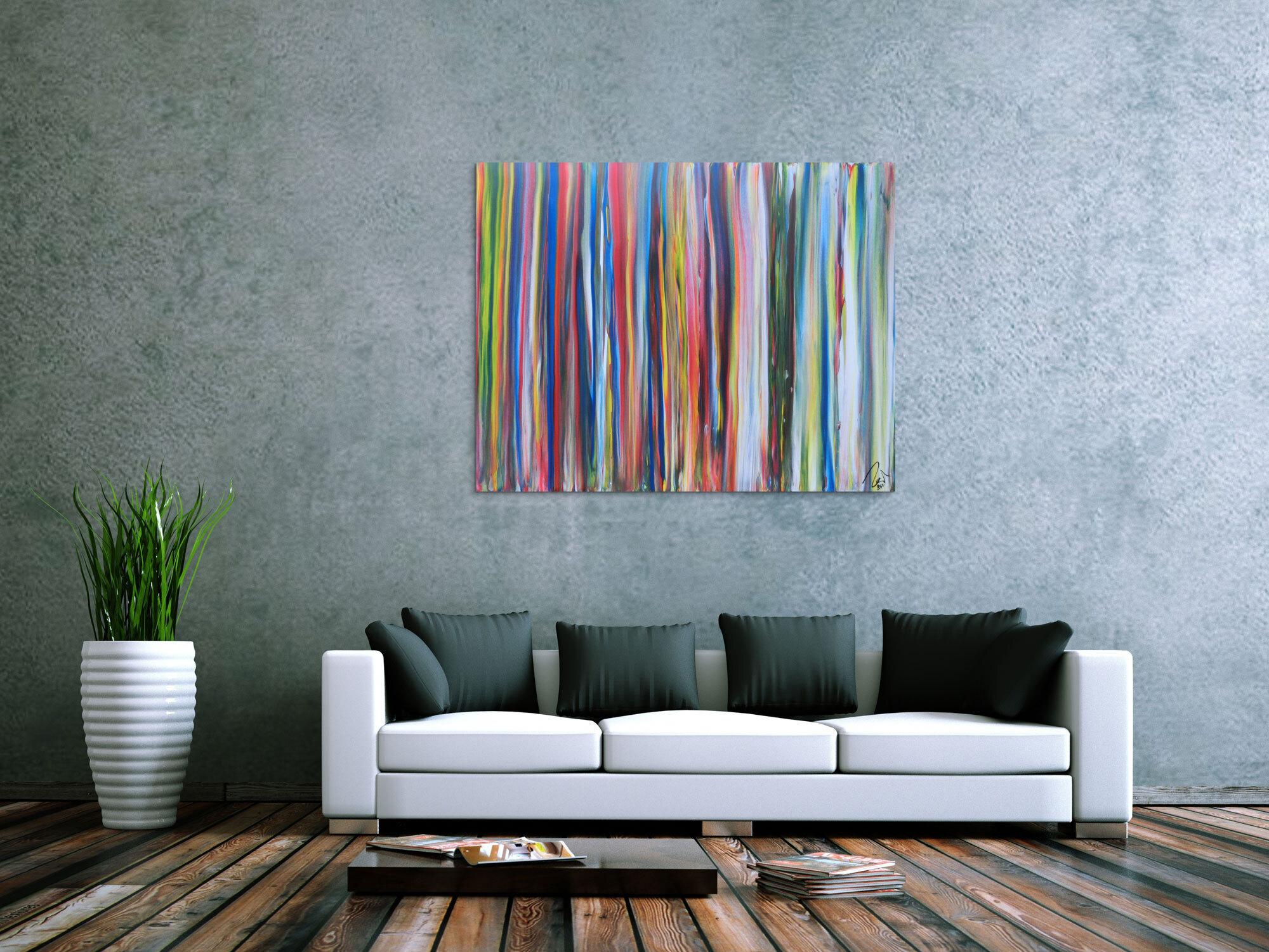 Abstraktes Acrylbild sehr bunt viele Streifen sehr modere Farben zeitgenössisch groß