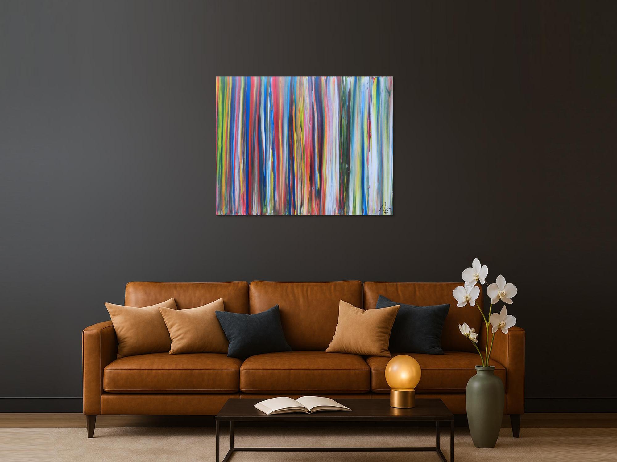 Abstraktes Acrylbild sehr bunt viele Streifen sehr modere Farben zeitgenössisch groß