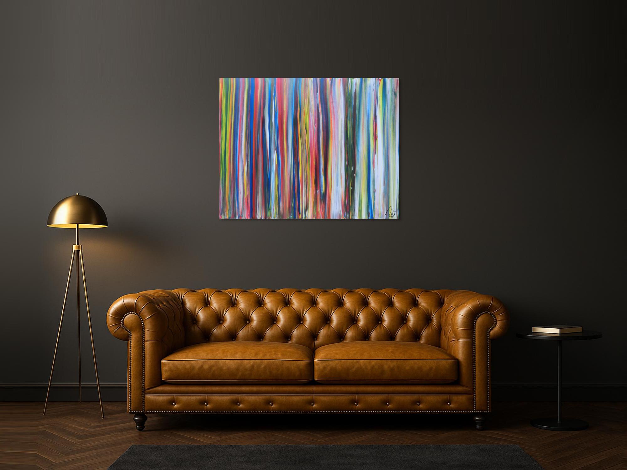 Abstraktes Acrylbild sehr bunt viele Streifen sehr modere Farben zeitgenössisch groß