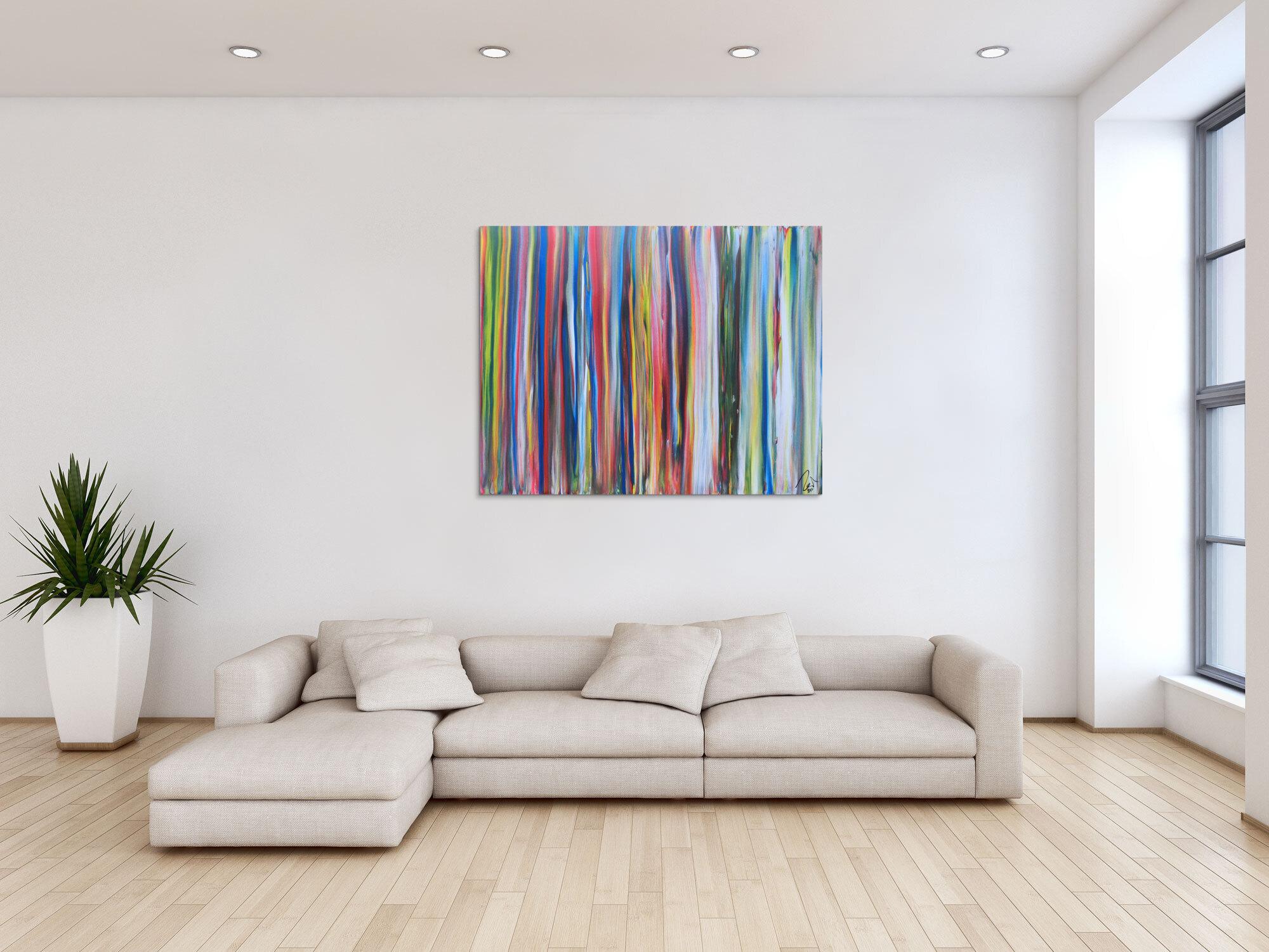 Abstraktes Acrylbild sehr bunt viele Streifen sehr modere Farben zeitgenössisch groß