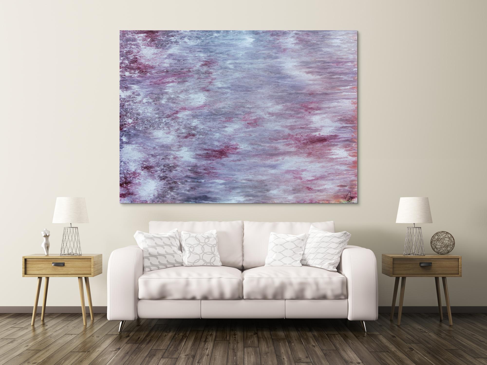 Abstraktes Acrylbild helle Farben Flieder Pastell modern zeitgenössisch