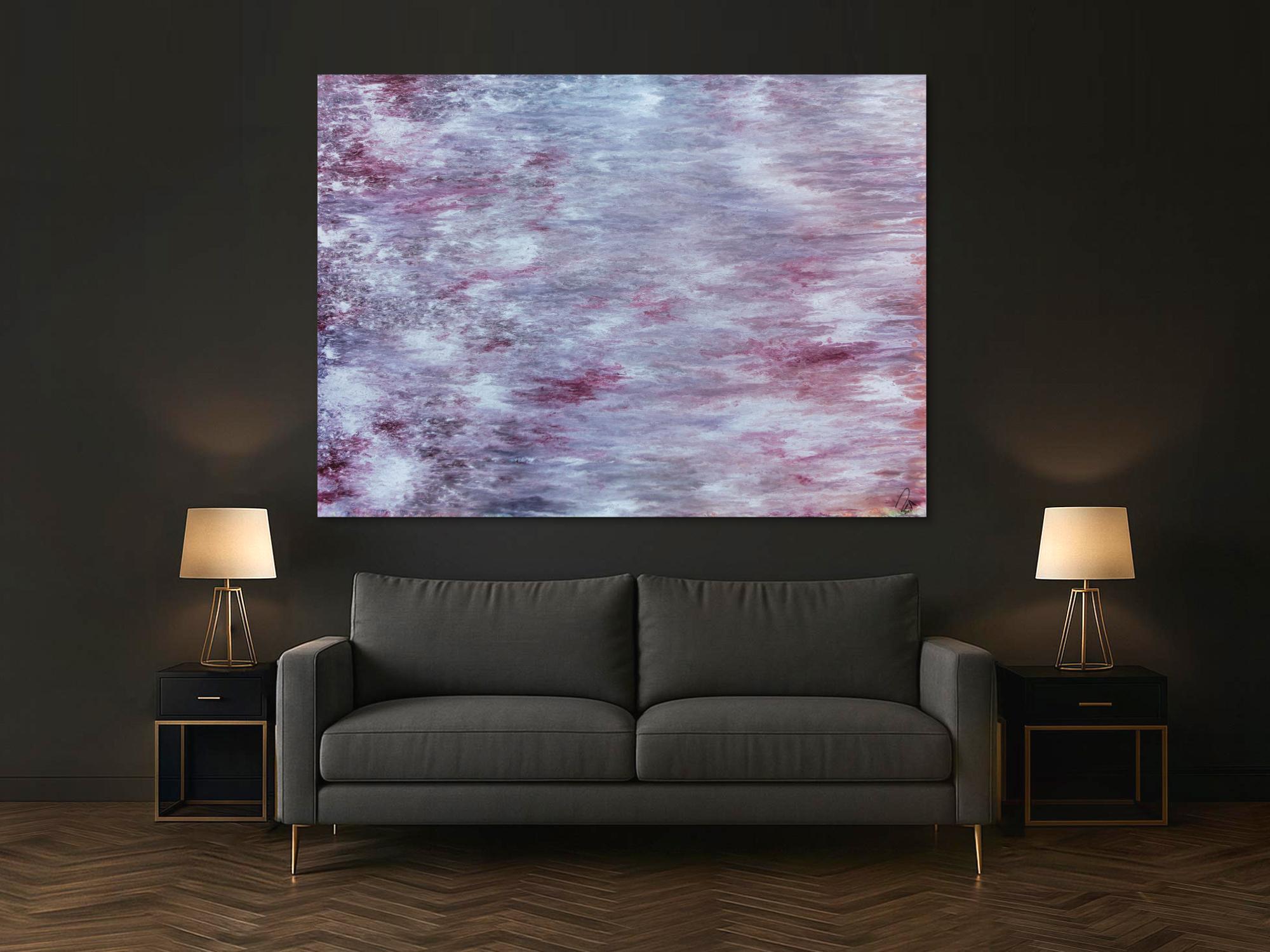 Abstraktes Acrylbild helle Farben Flieder Pastell modern zeitgenössisch