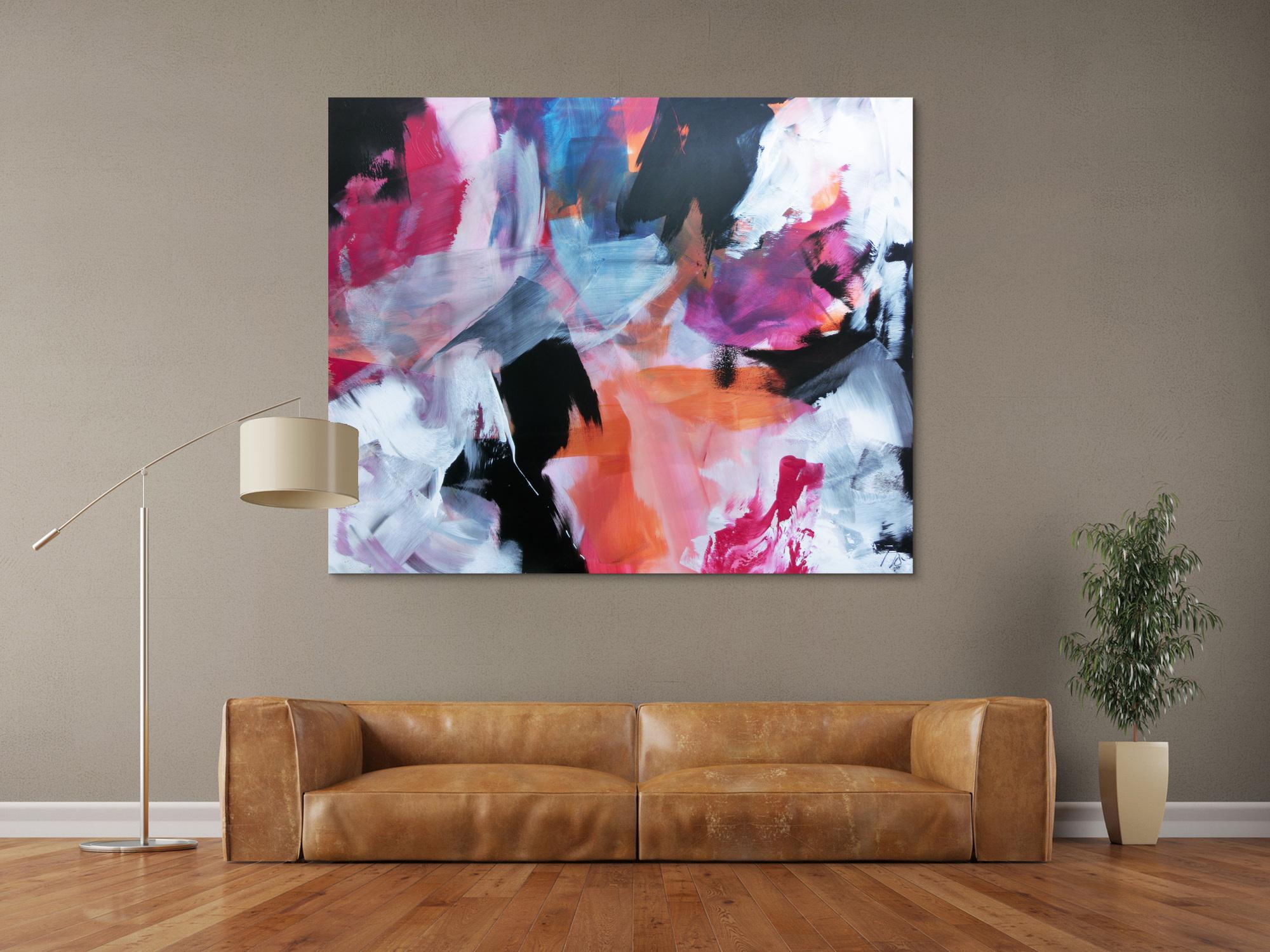 Abstraktes Acrylbild Mischtechnik bunt modern weiß schwarz pink orange