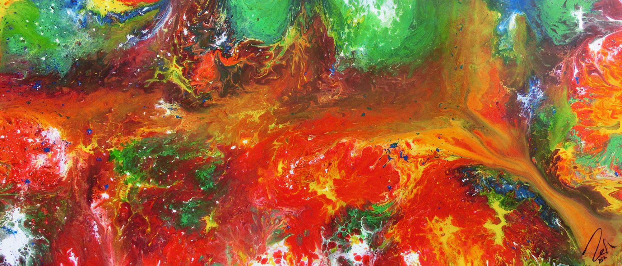Abstraktes Acrylbild sehr bunt Fließtechnik sehr modern zeitgenösstisch Fluid Painting