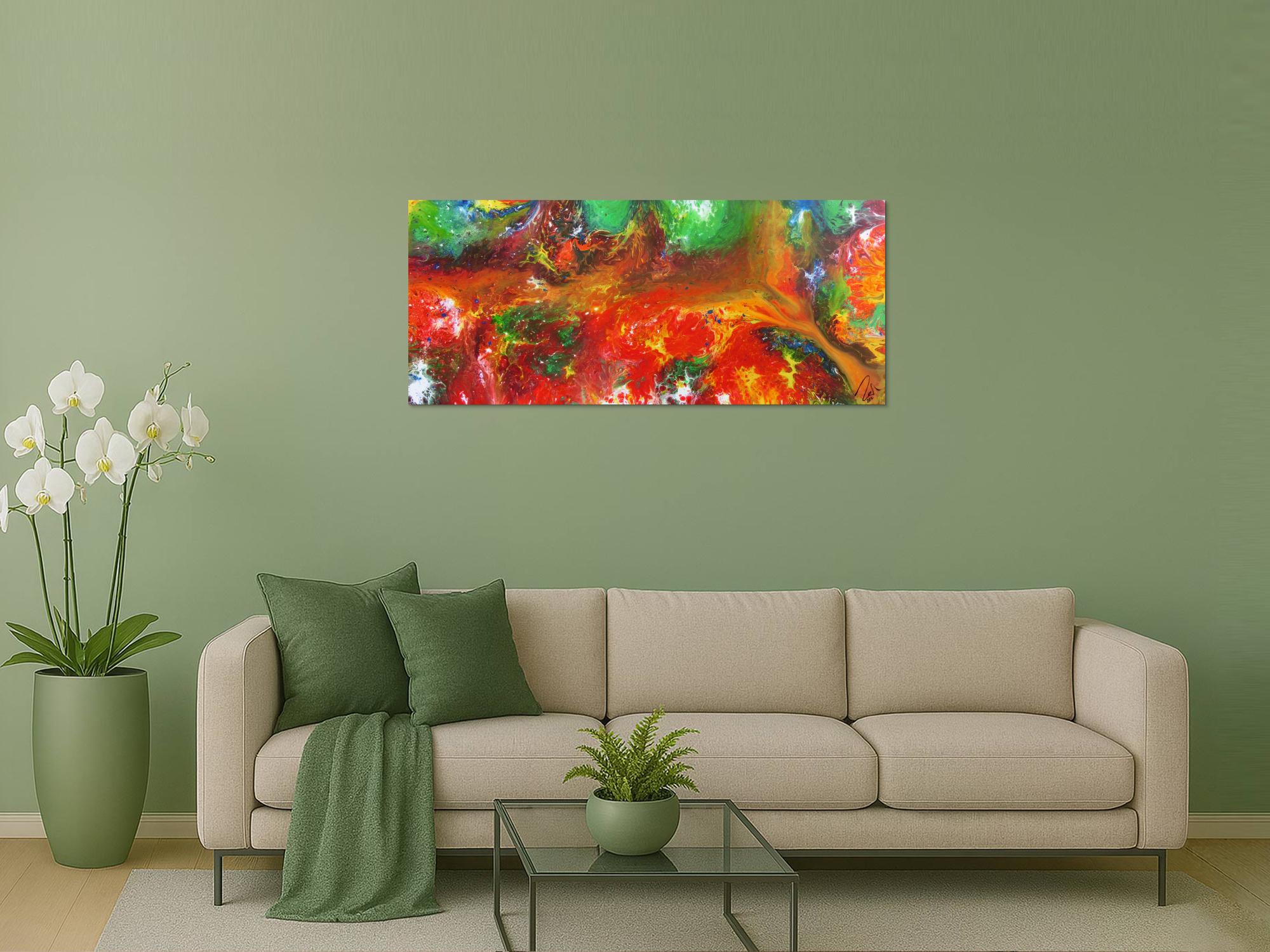 Abstraktes Acrylbild sehr bunt Fließtechnik sehr modern zeitgenösstisch Fluid Painting