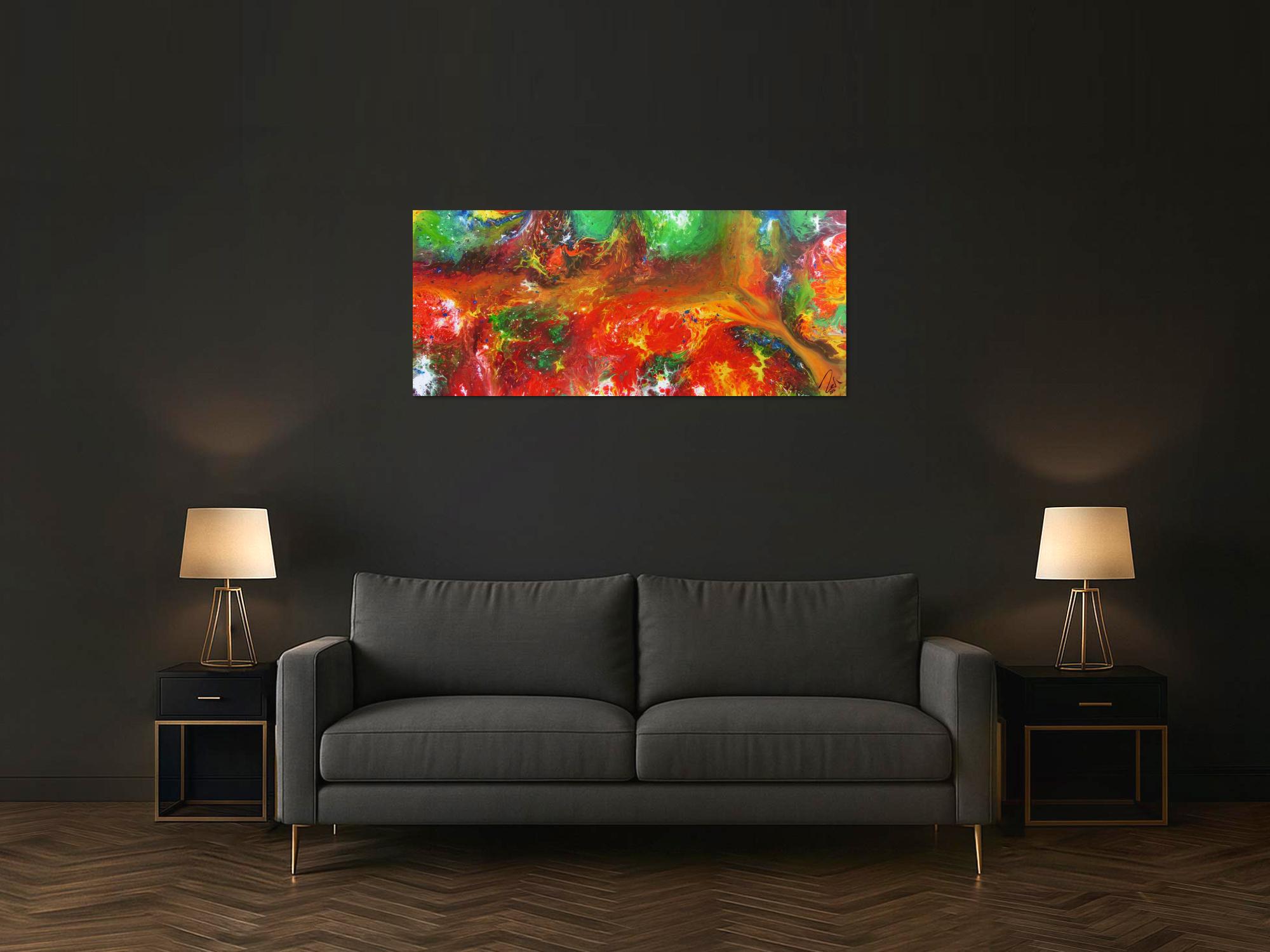 Abstraktes Acrylbild sehr bunt Fließtechnik sehr modern zeitgenösstisch Fluid Painting