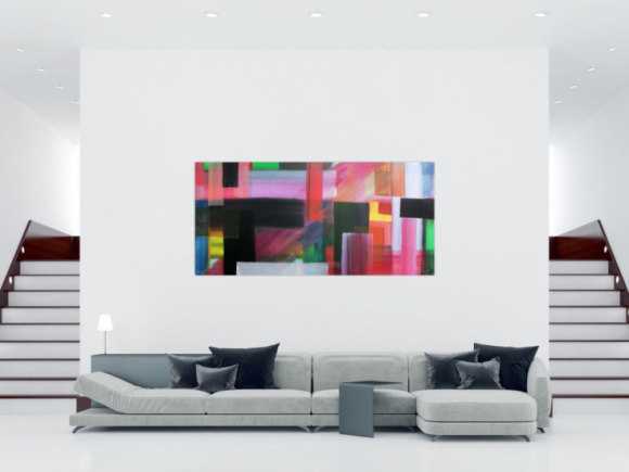 Abstraktes Acrylbild bunte Streifen sehr modern viele Farben hell und dunkel zeitgenössisch