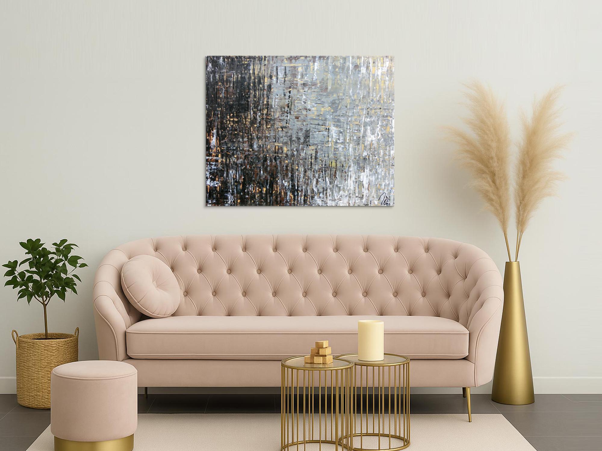 Abstraktes Acrylbild moderne Farben grau weiß braun schwarz zeitgenössisch