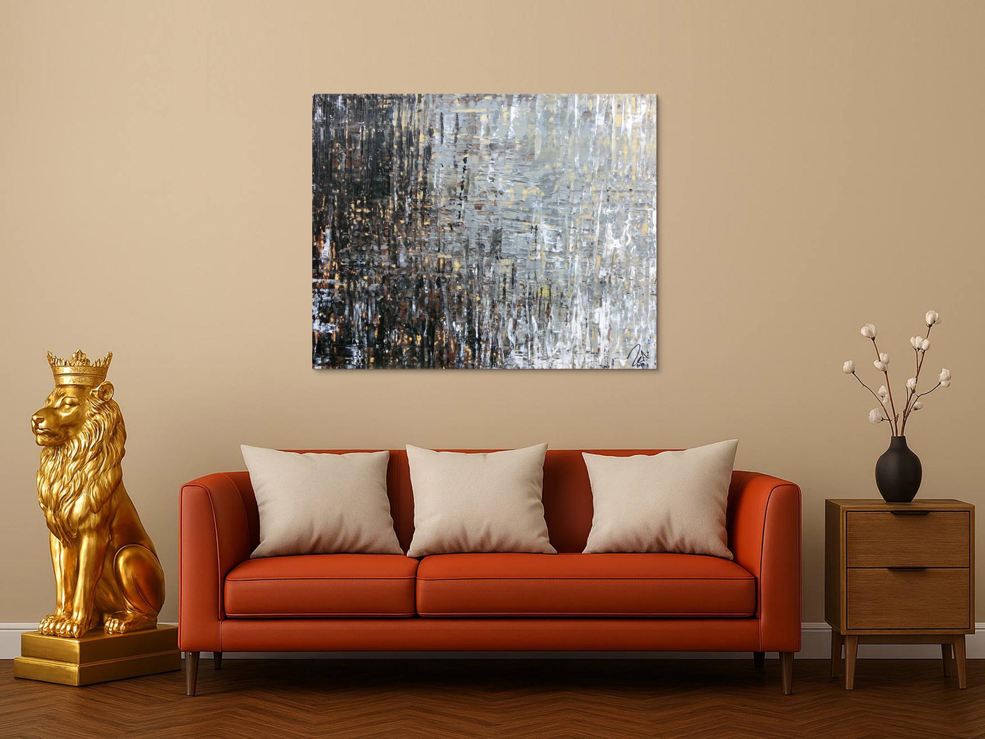 Abstraktes Acrylbild moderne Farben grau weiß braun schwarz zeitgenössisch