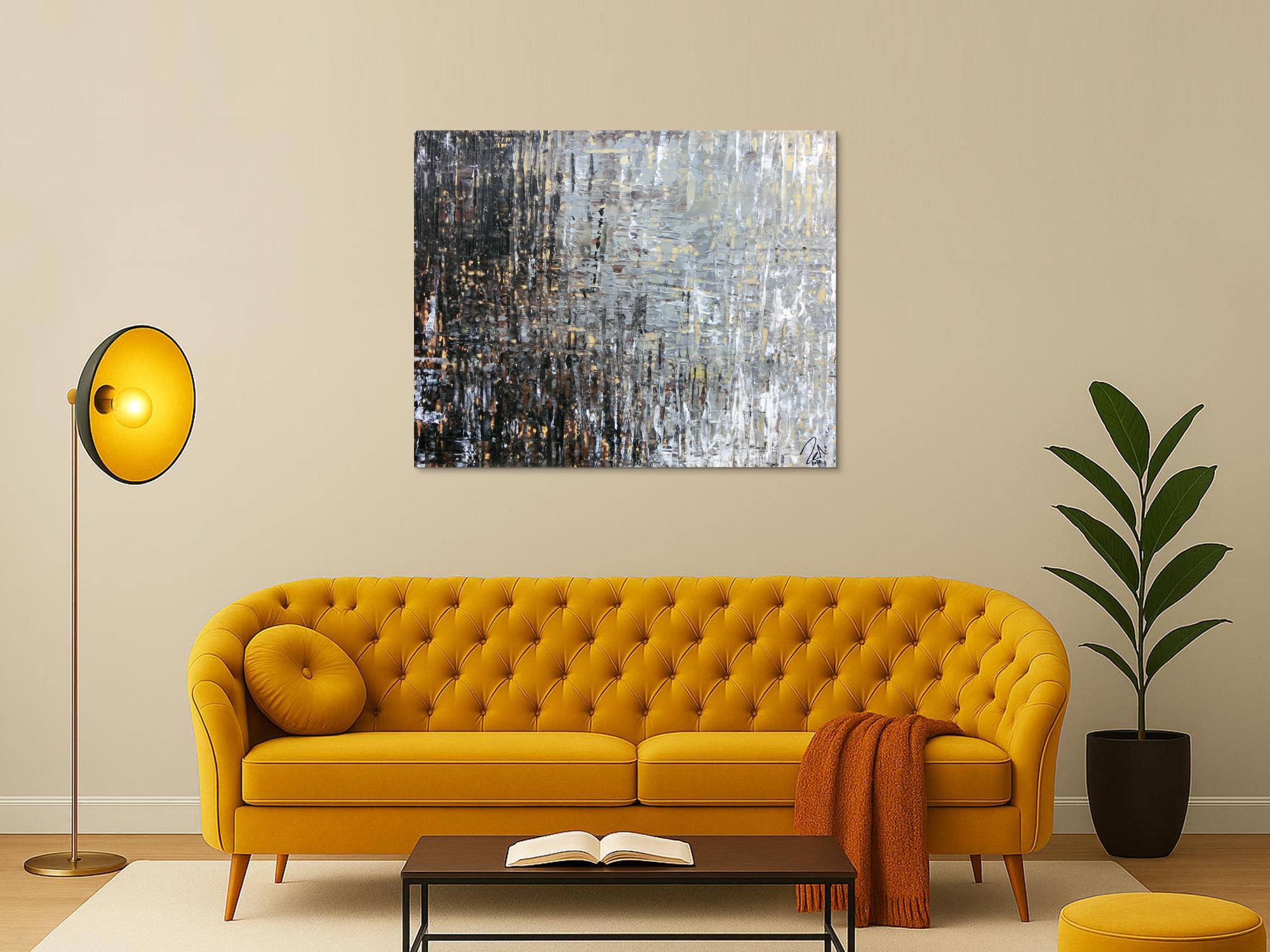 Abstraktes Acrylbild moderne Farben grau weiß braun schwarz zeitgenössisch