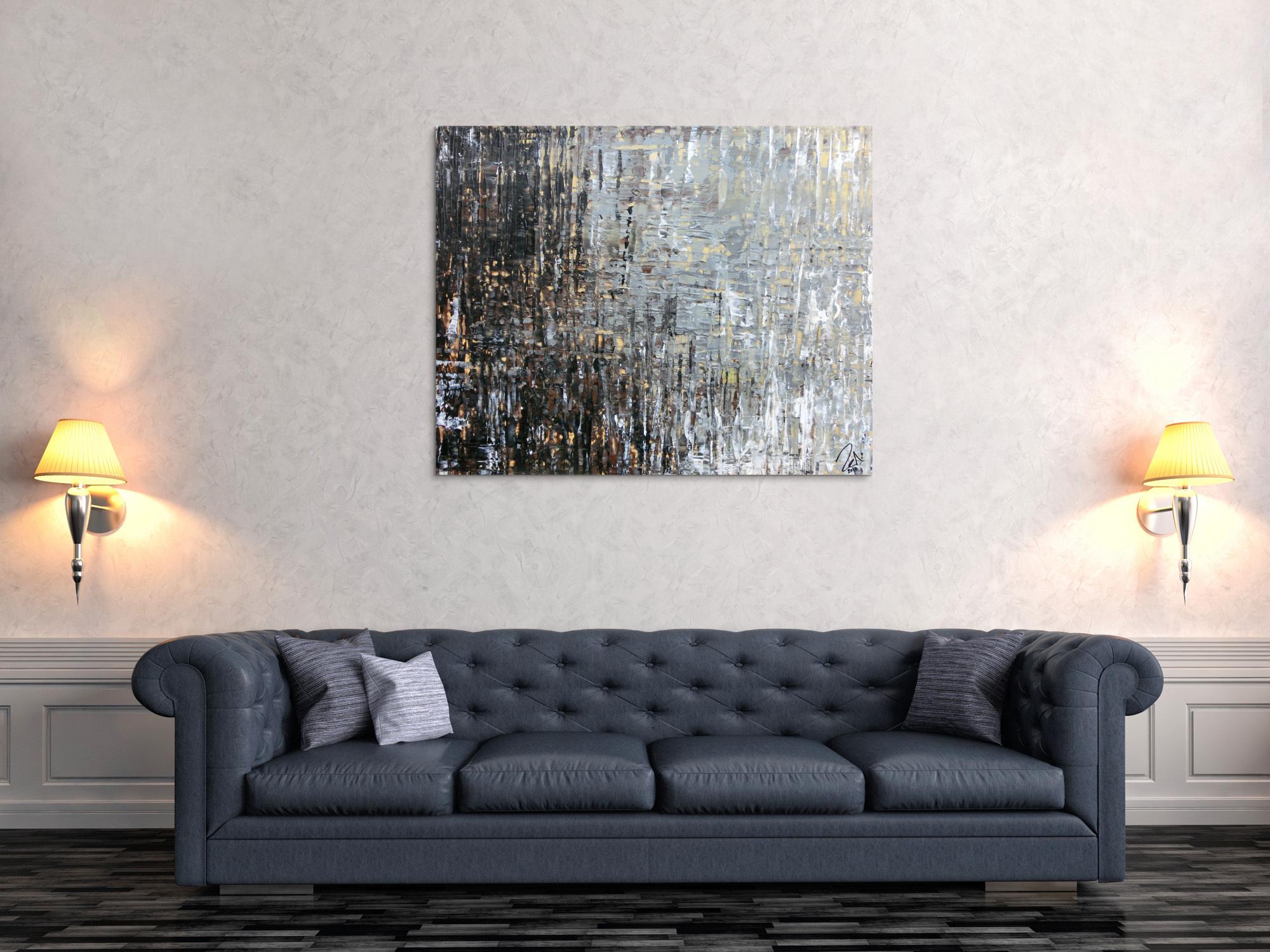 Abstraktes Acrylbild moderne Farben grau weiß braun schwarz zeitgenössisch