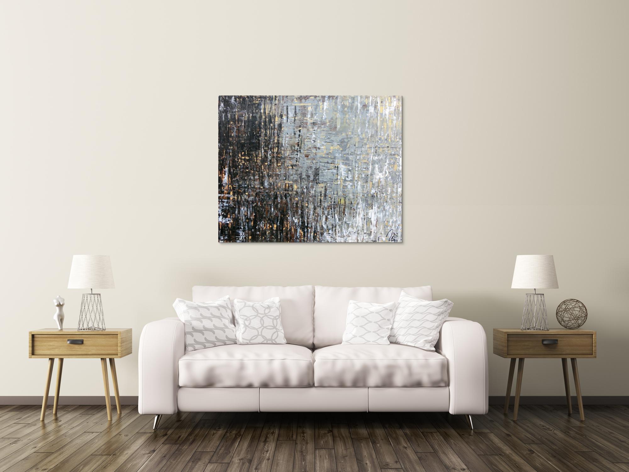 Abstraktes Acrylbild moderne Farben grau weiß braun schwarz zeitgenössisch