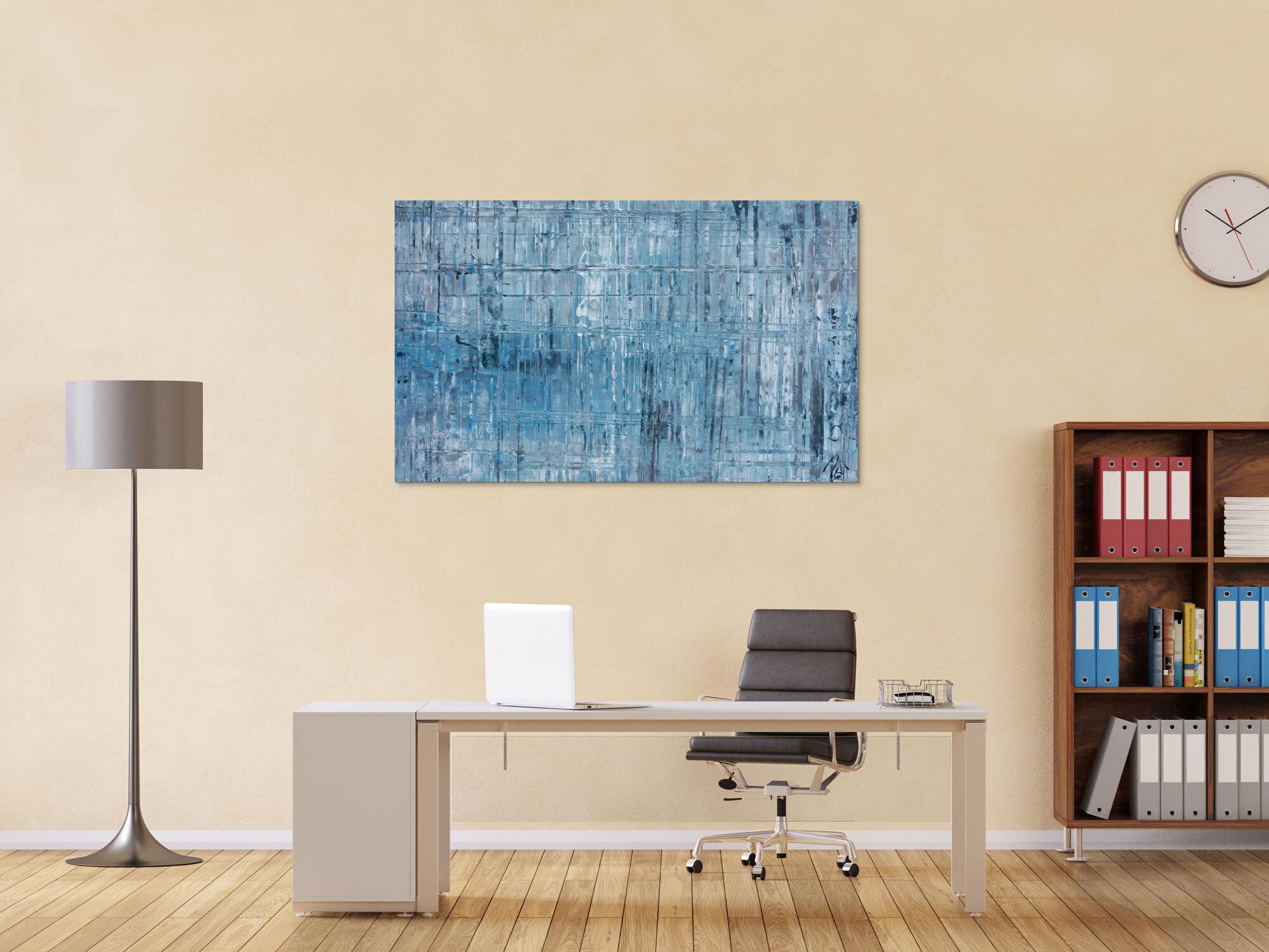 Abstraktes Acrylbild modern weiß türkis grau hellblau helle Farben