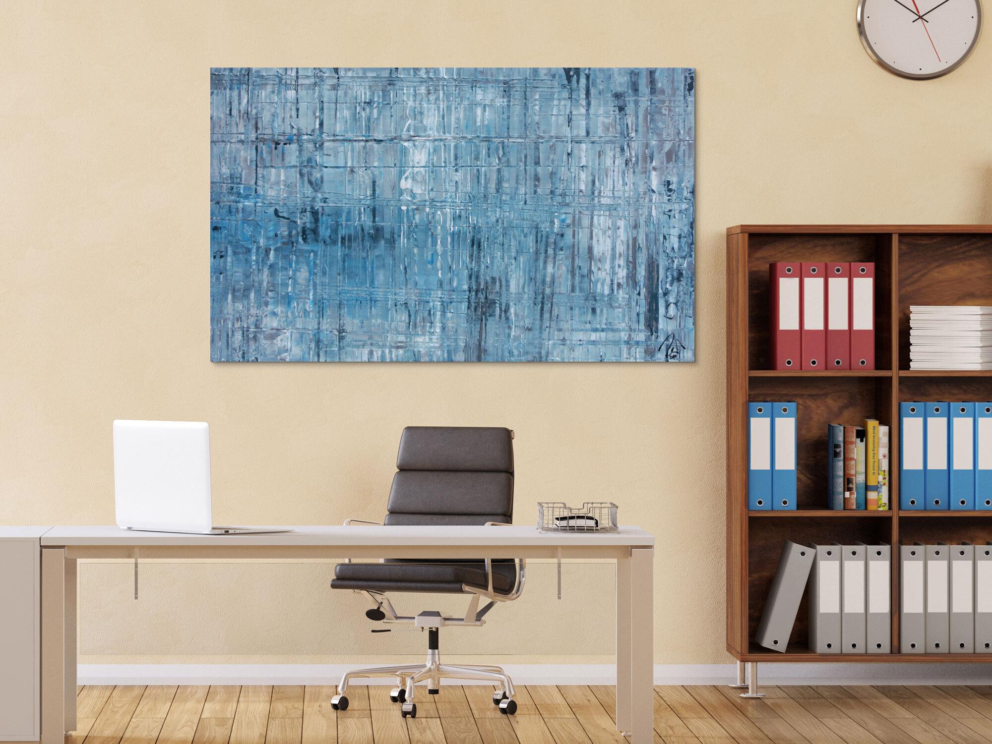 Abstraktes Acrylbild modern weiß türkis grau hellblau helle Farben