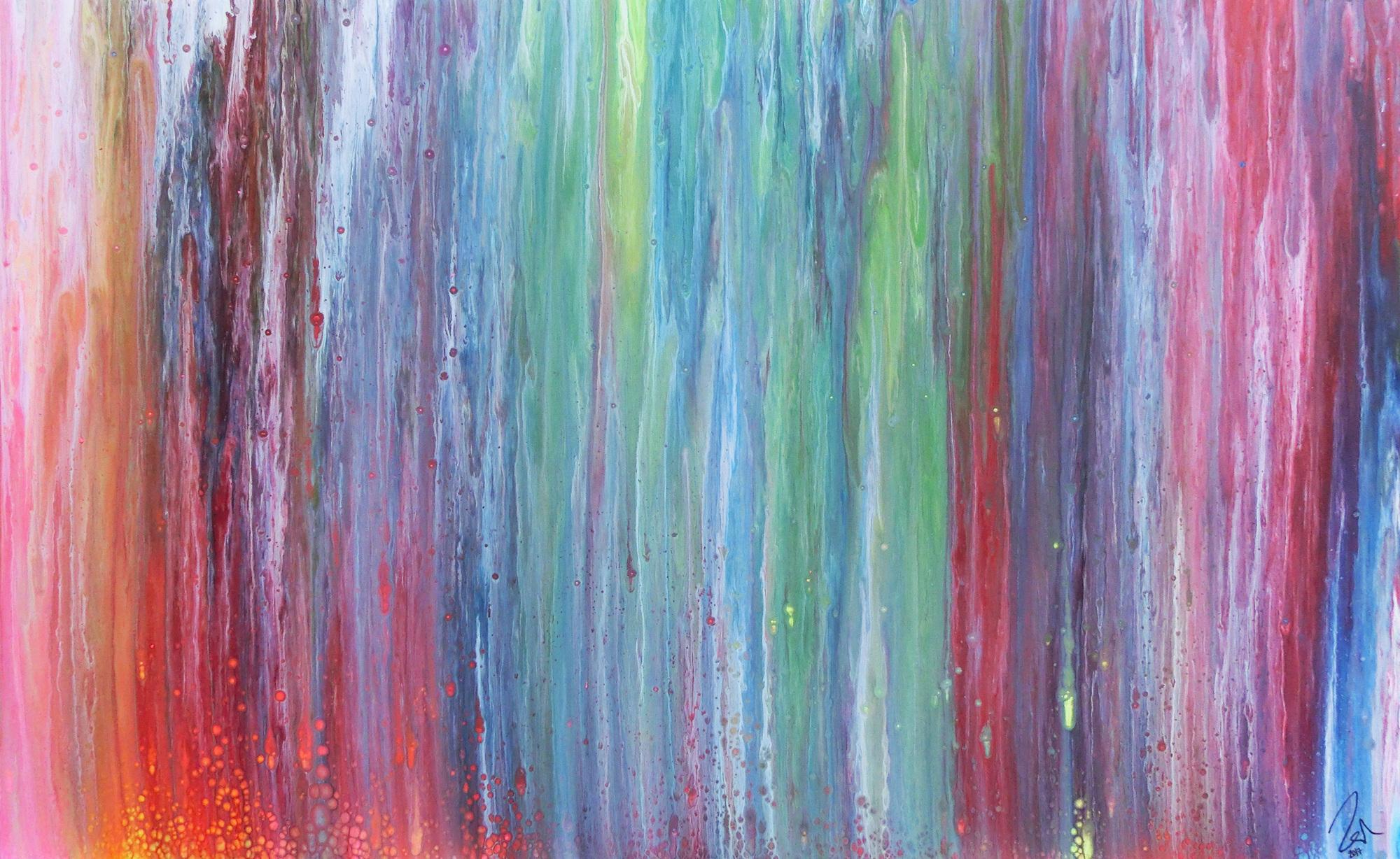 Abstraktes Acrylbild sehr bunt Fließtechnik modern und sehr farbenfroh