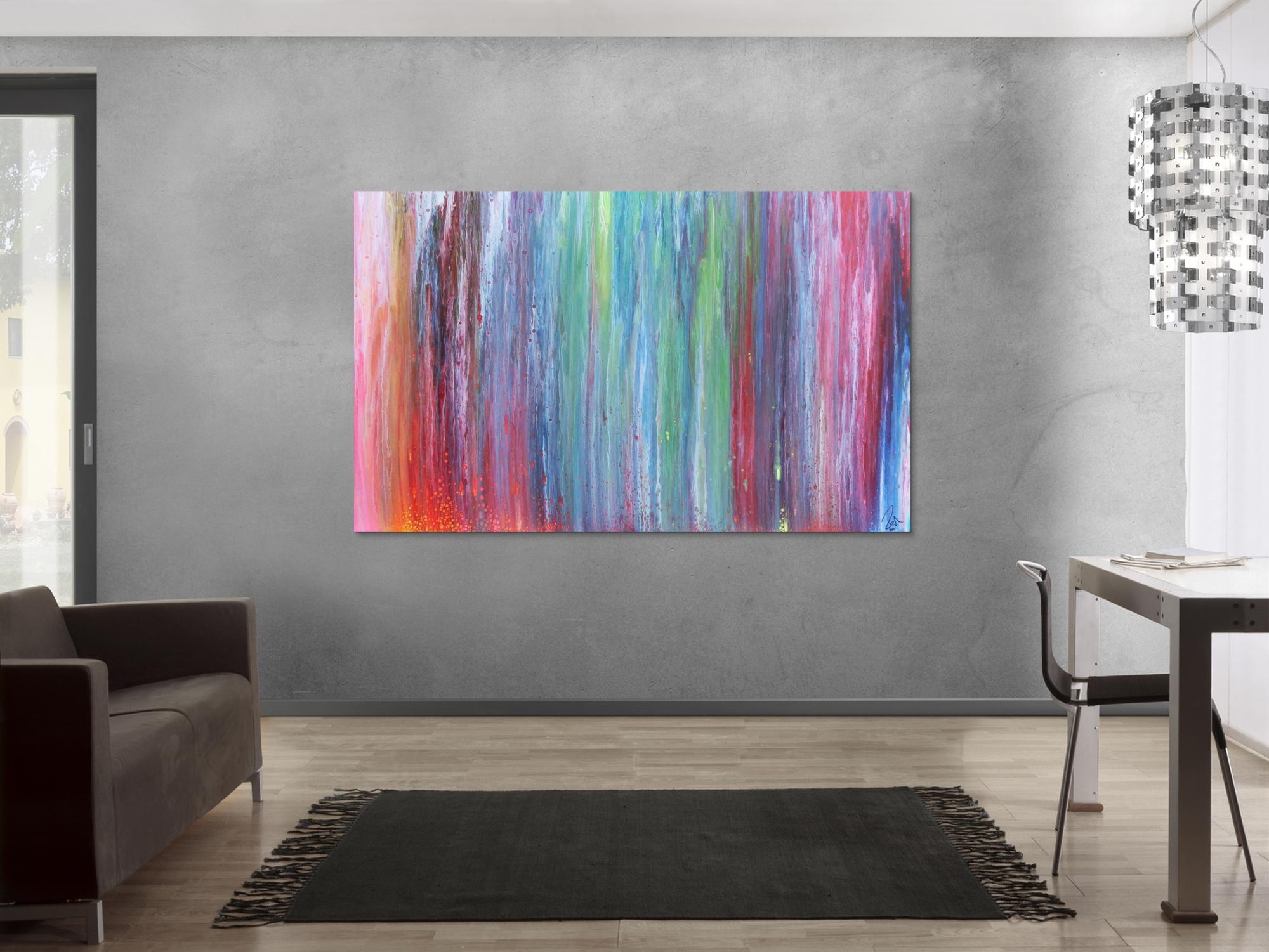 Abstraktes Acrylbild sehr bunt Fließtechnik modern und sehr farbenfroh