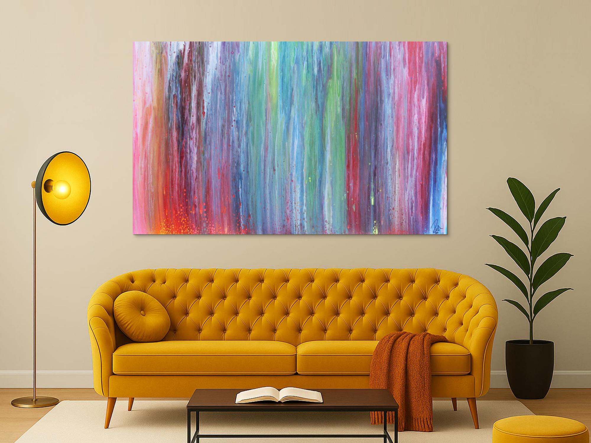 Abstraktes Acrylbild sehr bunt Fließtechnik modern und sehr farbenfroh