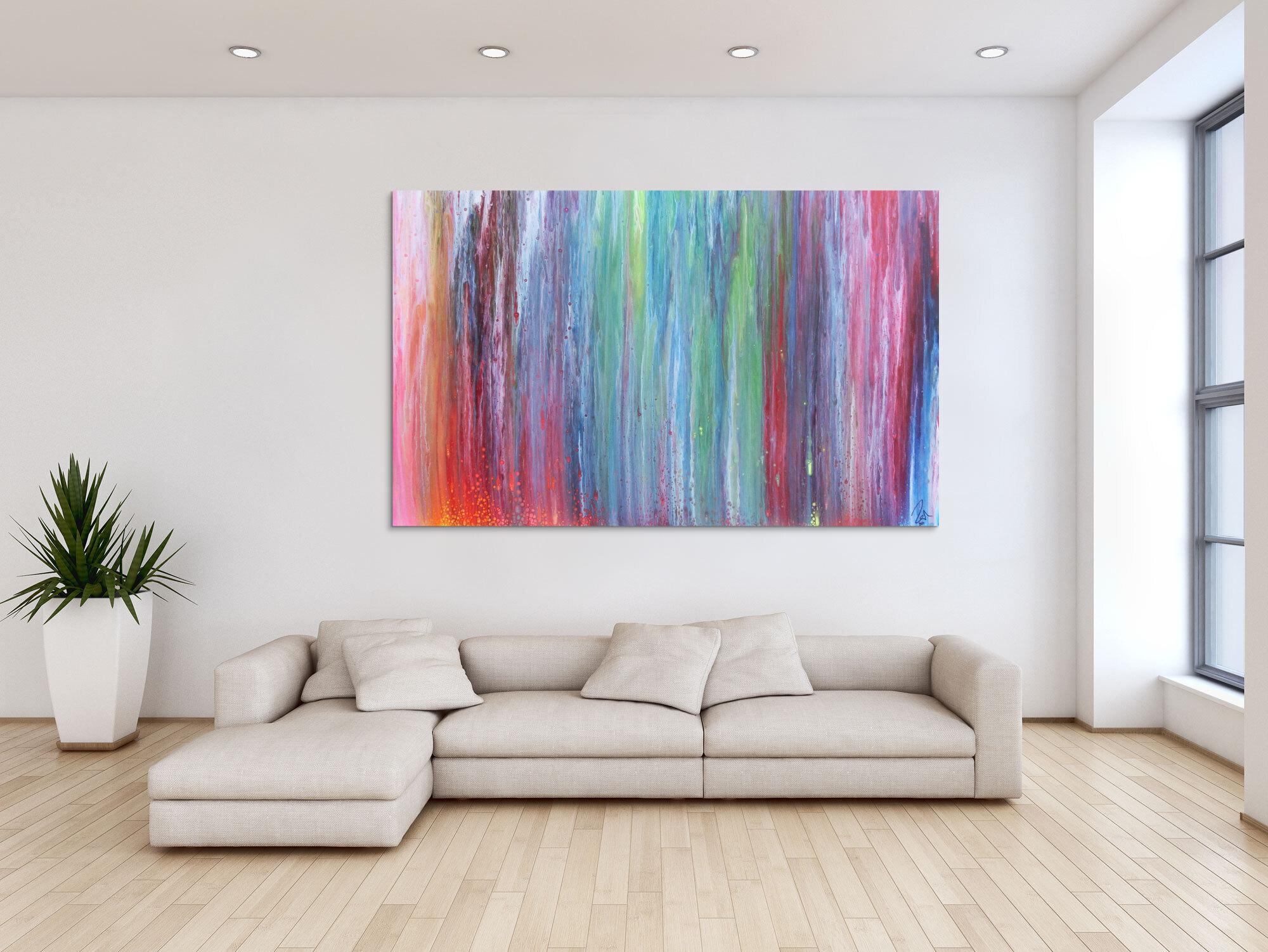 Abstraktes Acrylbild sehr bunt Fließtechnik modern und sehr farbenfroh