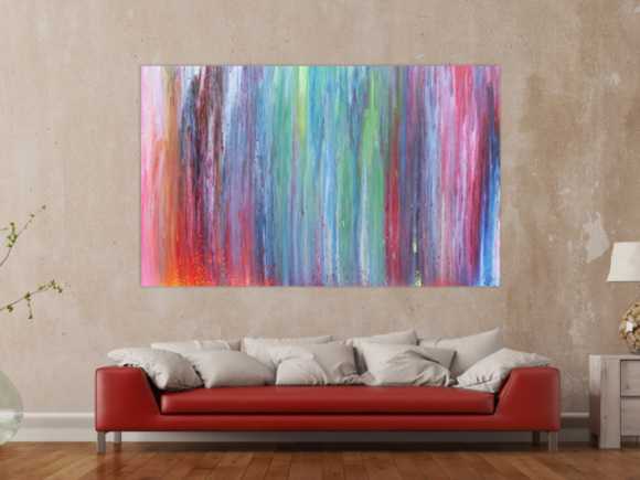Abstraktes Acrylbild sehr bunt Fließtechnik modern und sehr farbenfroh