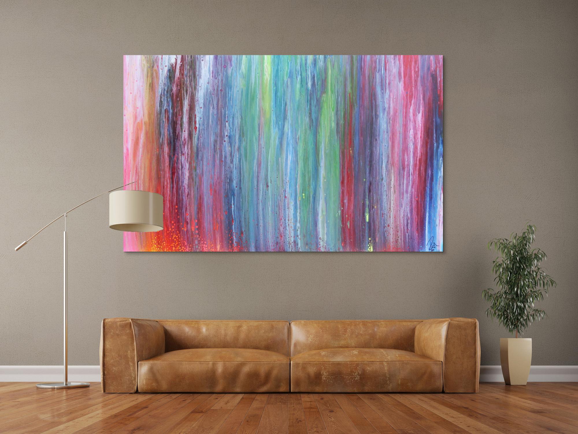 Abstraktes Acrylbild sehr bunt Fließtechnik modern und sehr farbenfroh