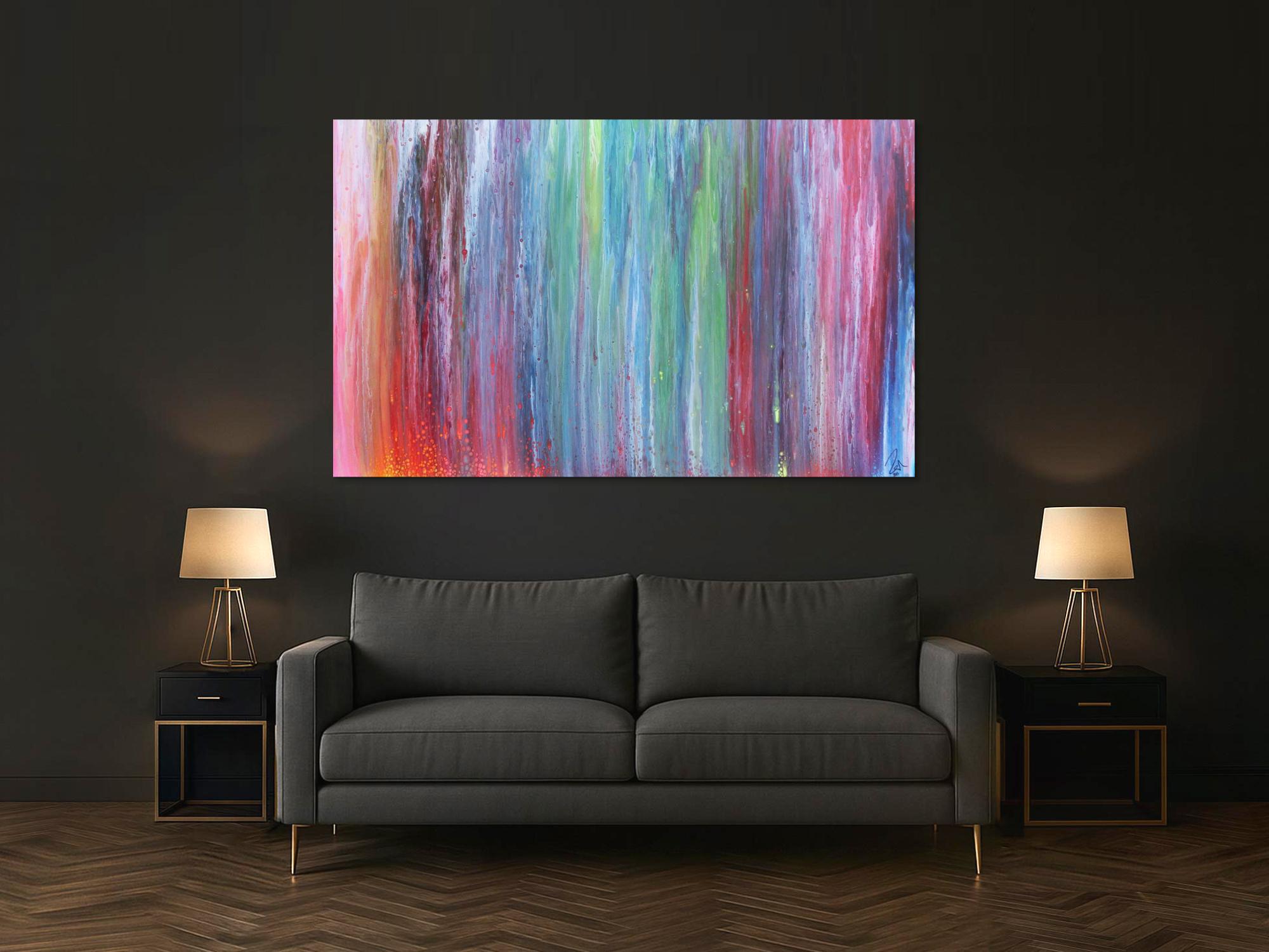 Abstraktes Acrylbild sehr bunt Fließtechnik modern und sehr farbenfroh