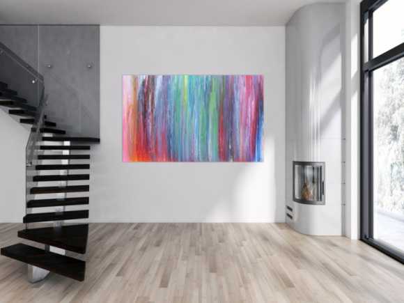 Abstraktes Acrylbild sehr bunt Fließtechnik modern und sehr farbenfroh
