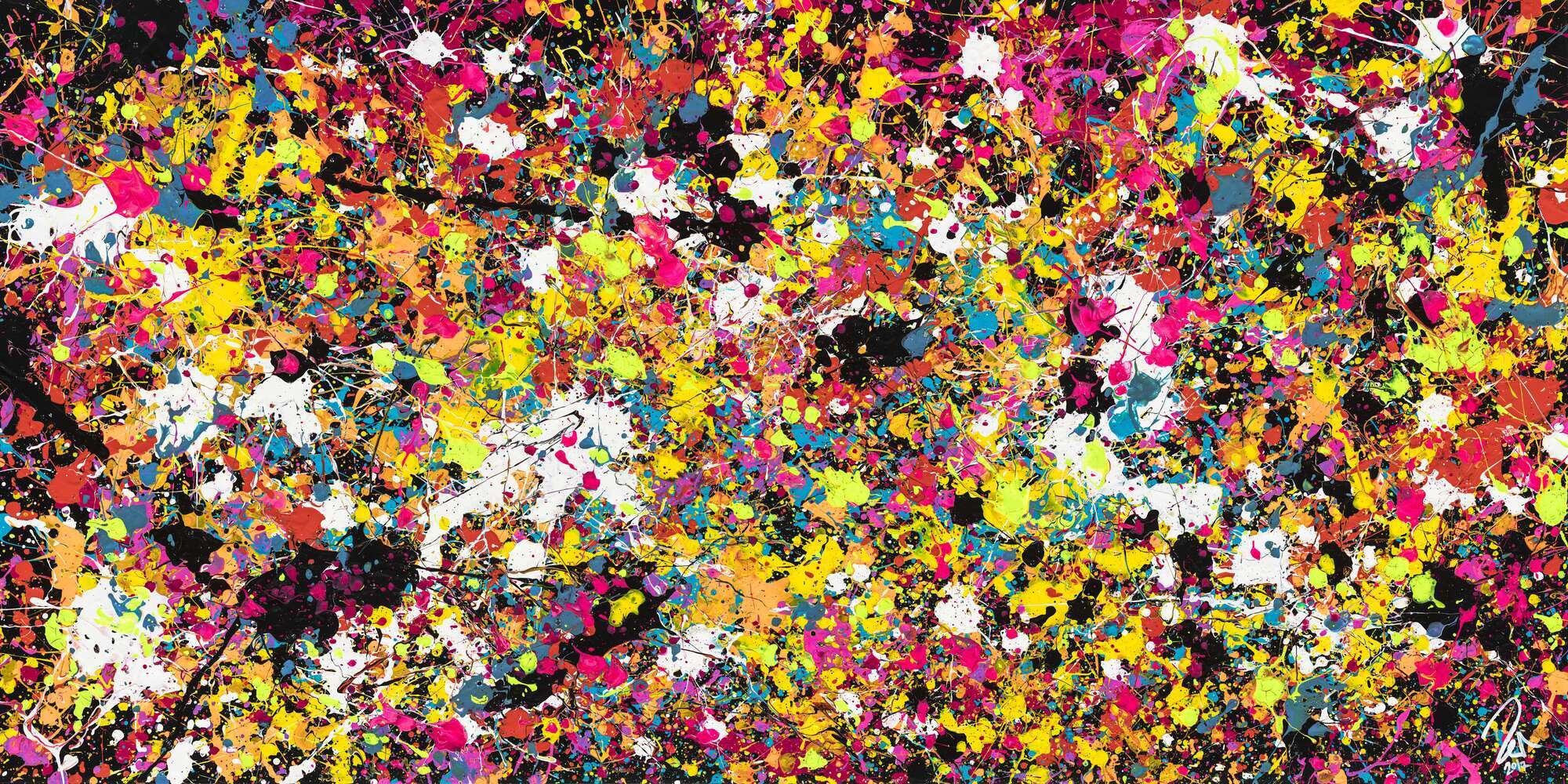 Abstraktes Acrylbild modernes Gemälde Action Painting Splash Art sehr bunte Flecken