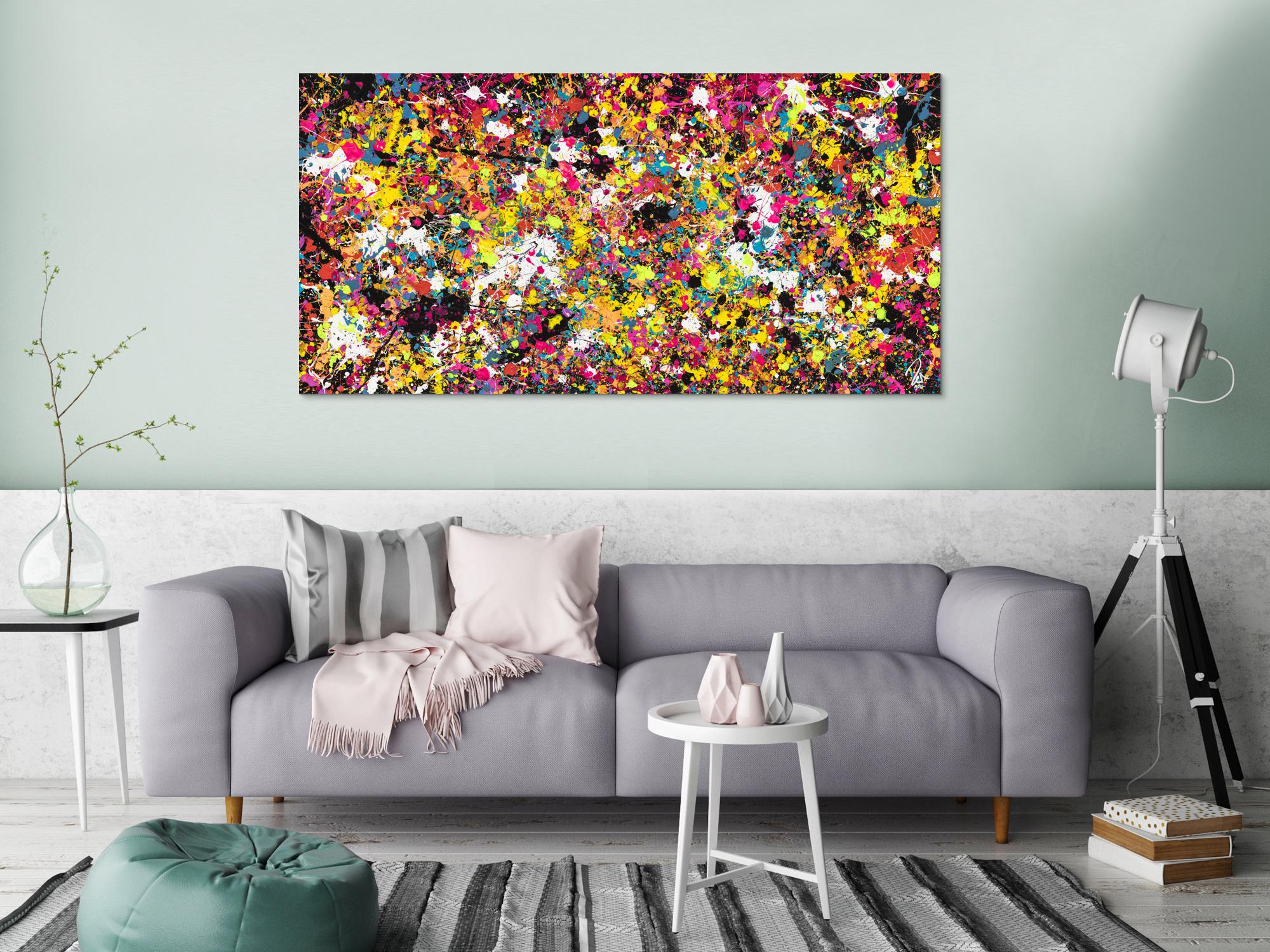 Abstraktes Acrylbild modernes Gemälde Action Painting Splash Art sehr bunte Flecken