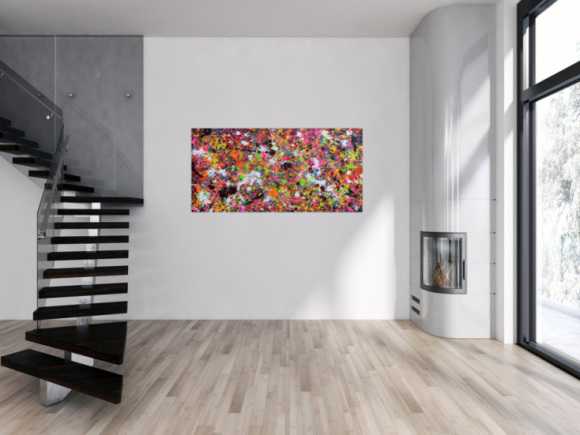 Abstraktes Acrylbild modernes Gemälde Action Painting Splash Art sehr bunte Flecken