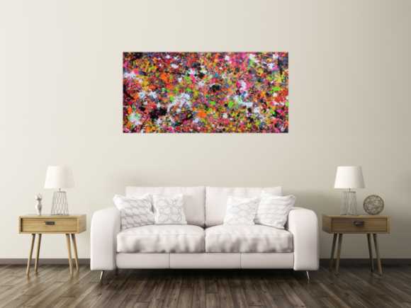 Abstraktes Acrylbild modernes Gemälde Action Painting Splash Art sehr bunte Flecken