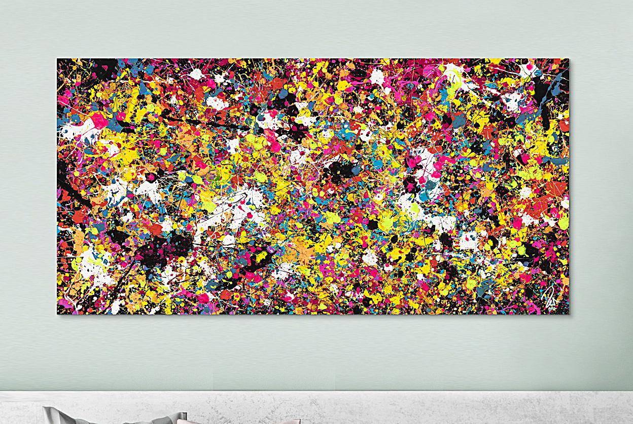 Abstraktes Acrylbild modernes Gemälde Action Painting Splash Art sehr bunte Flecken