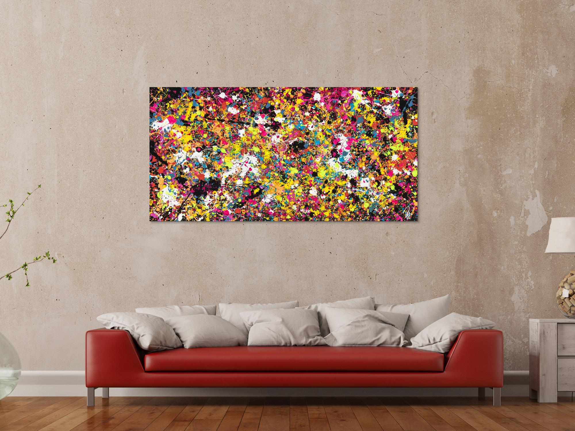 Abstraktes Acrylbild modernes Gemälde Action Painting Splash Art sehr bunte Flecken