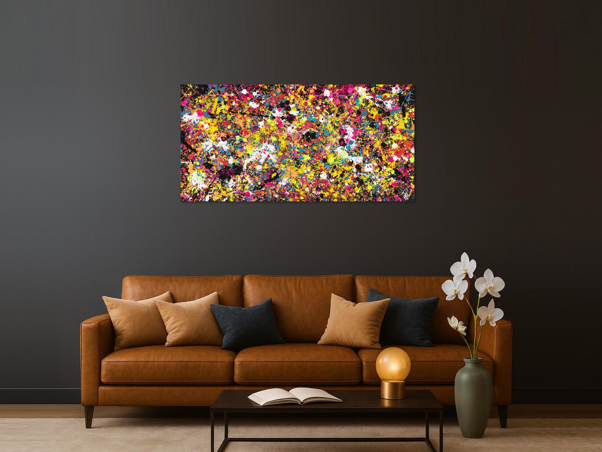Abstraktes Acrylbild modernes Gemälde Action Painting Splash Art sehr bunte Flecken