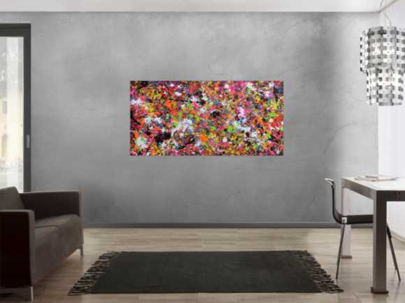 Abstraktes Acrylbild modernes Gemälde Action Painting Splash Art sehr bunte Flecken