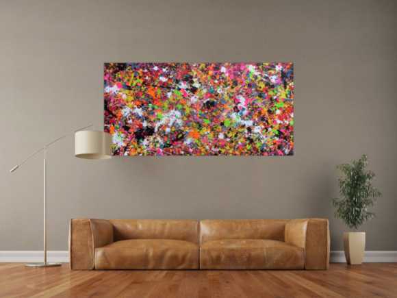 Abstraktes Acrylbild modernes Gemälde Action Painting Splash Art sehr bunte Flecken
