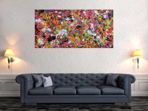 Abstraktes Acrylbild modernes Gemälde Action Painting Splash Art sehr bunte Flecken
