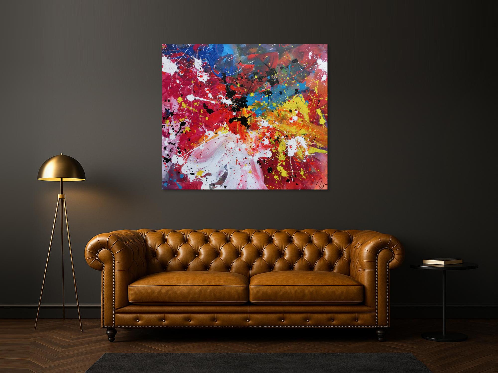 Abstraktes Acrylbild sehr bunt Action Painting modernes Gemälde Zeitgenössisch viele Farben