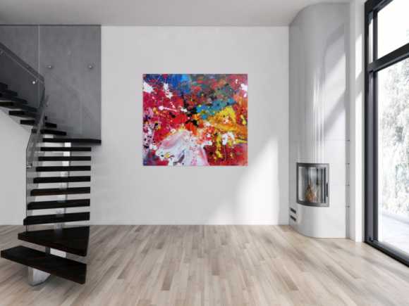 Abstraktes Acrylbild sehr bunt Action Painting modernes Gemälde Zeitgenössisch viele Farben
