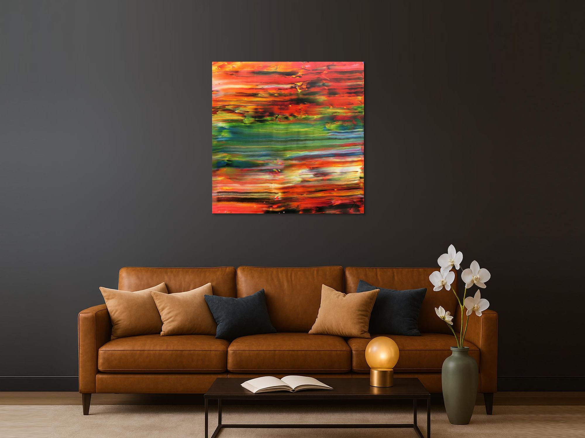 Abstraktes Acrylbild sehr modern in orange rot grün blau Spachteltechnik zeitgenössisch