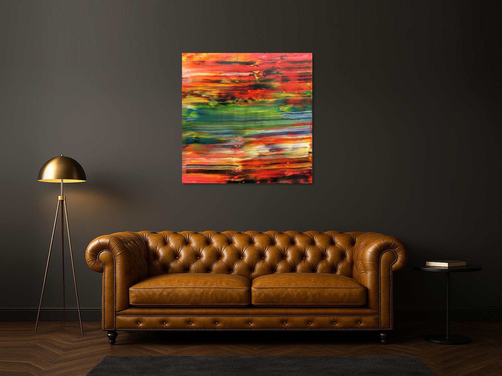 Abstraktes Acrylbild sehr modern in orange rot grün blau Spachteltechnik zeitgenössisch