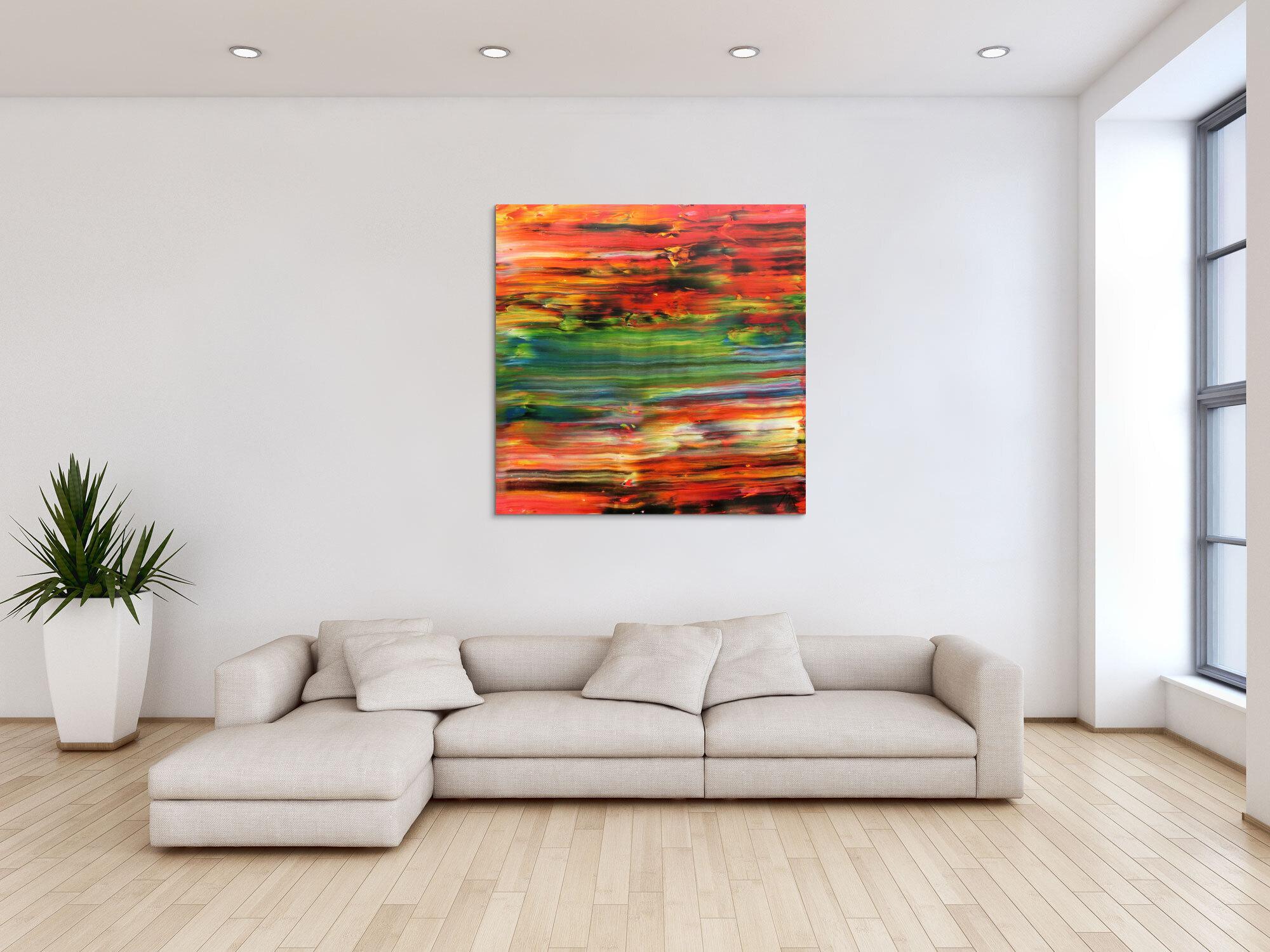 Abstraktes Acrylbild sehr modern in orange rot grün blau Spachteltechnik zeitgenössisch