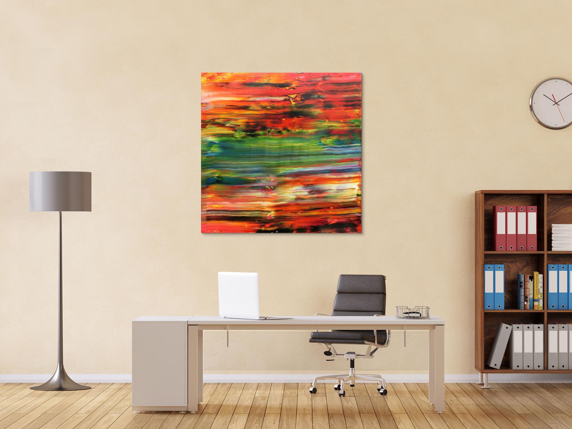 Abstraktes Acrylbild sehr modern in orange rot grün blau Spachteltechnik zeitgenössisch