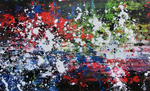 Abstraktes Acrylbild Action Painting Mischtechnik sehr modern dunkel und bunt