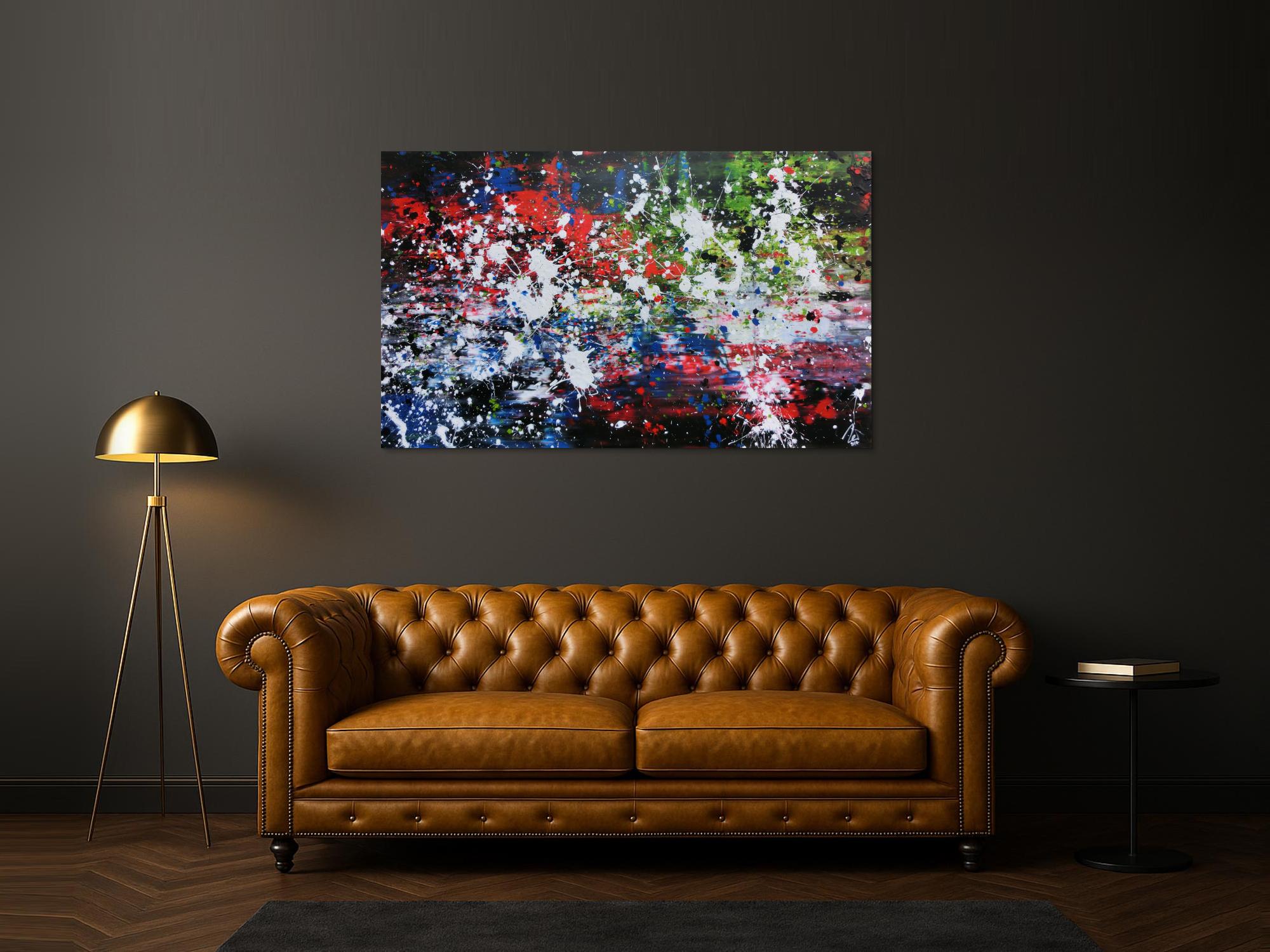 Abstraktes Acrylbild Action Painting Mischtechnik sehr modern dunkel und bunt