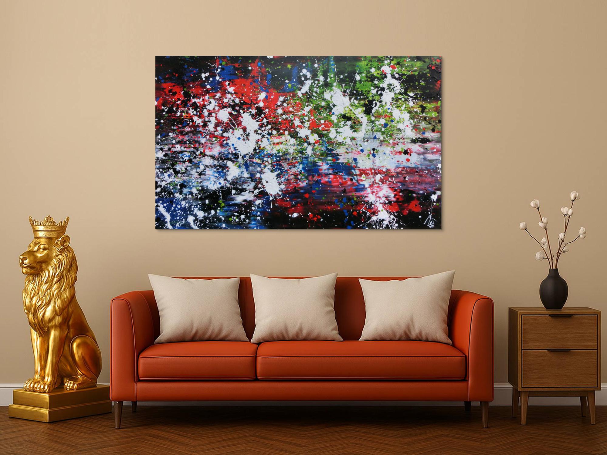 Abstraktes Acrylbild Action Painting Mischtechnik sehr modern dunkel und bunt