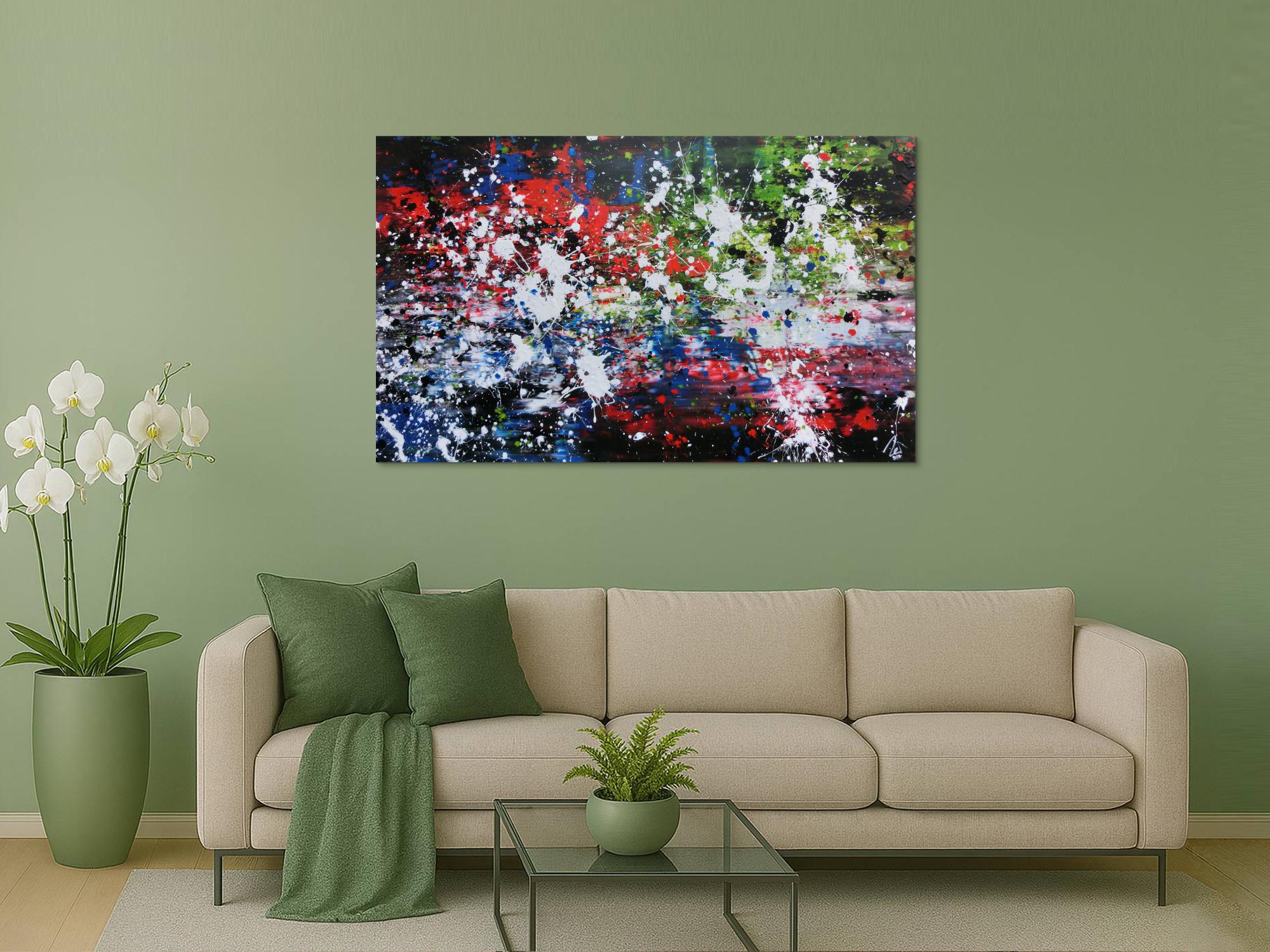 Abstraktes Acrylbild Action Painting Mischtechnik sehr modern dunkel und bunt