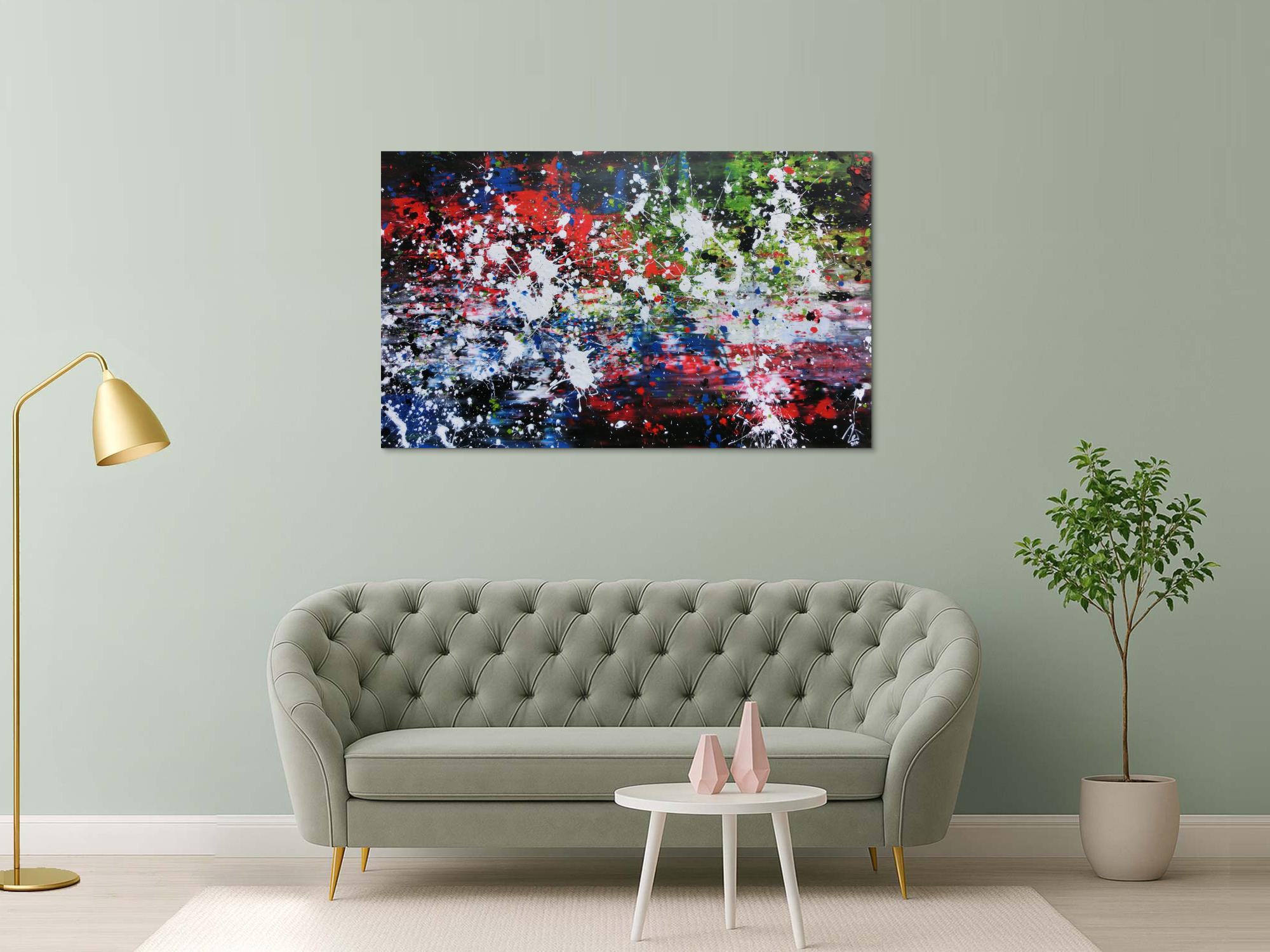 Abstraktes Acrylbild Action Painting Mischtechnik sehr modern dunkel und bunt