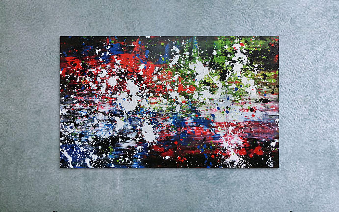 Abstraktes Acrylbild Action Painting Mischtechnik sehr modern dunkel und bunt
